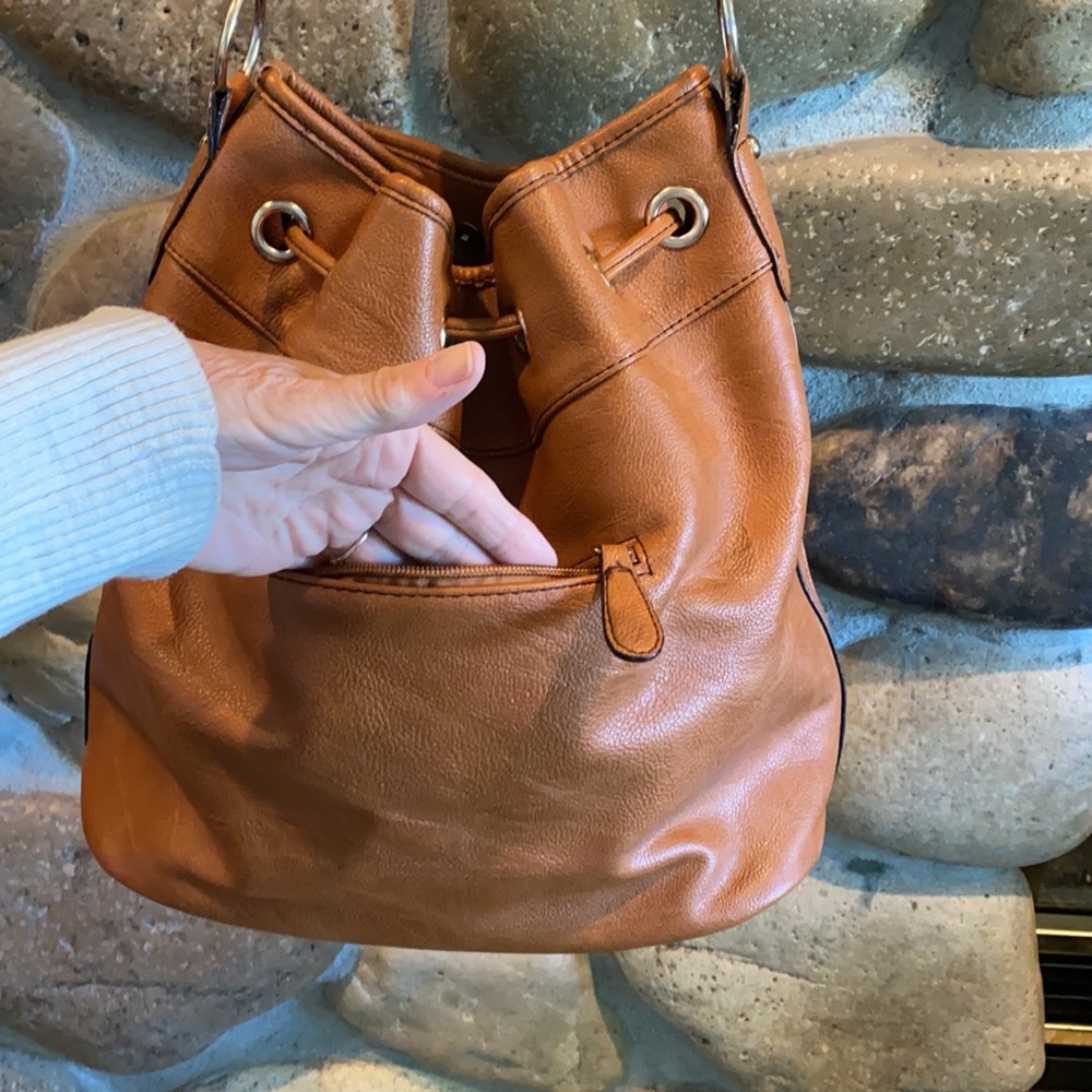 Scarleton Large Drawstring Brown Bag - Picture 3 of 12